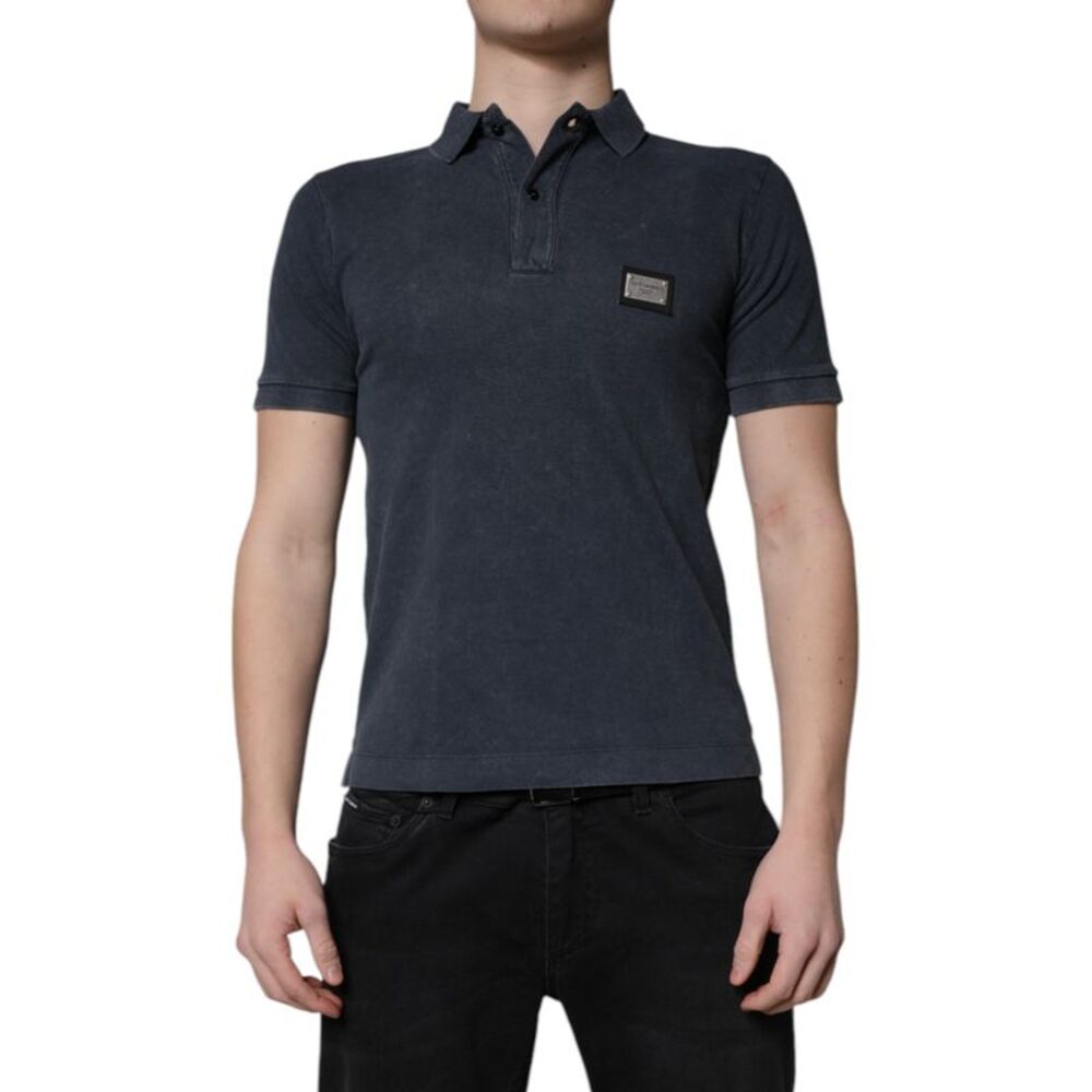 Dolce & Gabbana Dark Blue Logo Plaque Cotton Men Polo Shirt Men's T-shirt